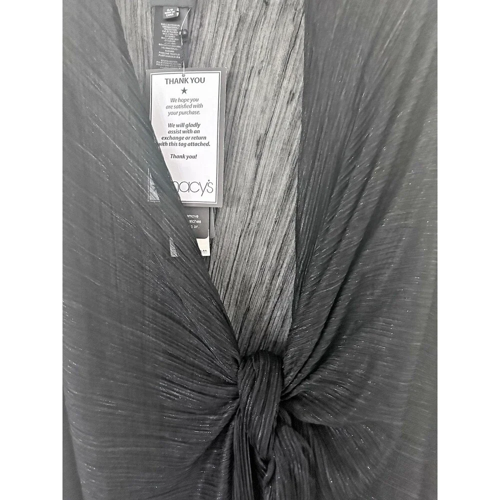 Adrianna Papell Women's Collarless Open front Asymmetrical-Hem Shawl Black OS